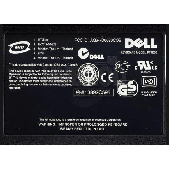 DELL PS/2 104-Key PC Windows Desktop Keyboard Black Wired RT7D00 SK-8100 - Picture 3 of 11